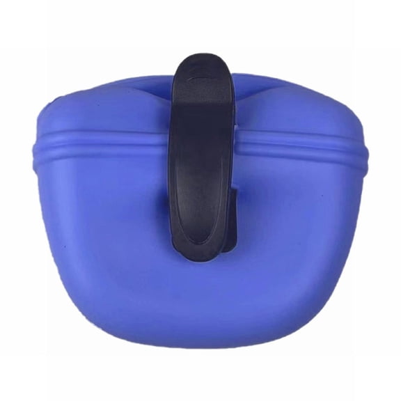 Silicone Dog Training Pouch Clip On Treat Bag Blue, One-Hand Open Food Container with Waist Clip – Portable Pet Treat Pocket for Walking Training – 1 Pack