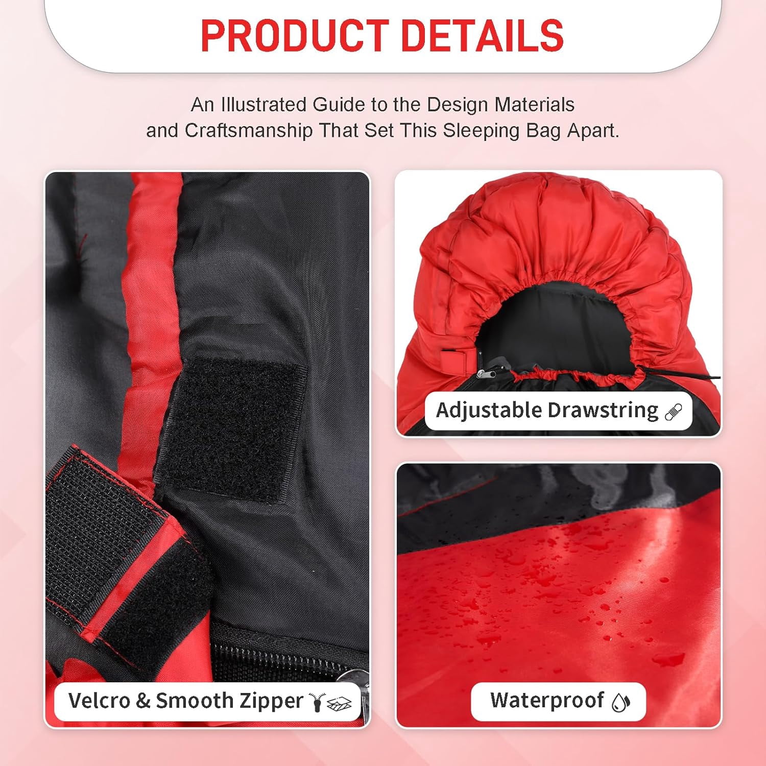 JFTER Camping Sleeping Bag, Cold Weather & Warm for Adults Big and Tall, Lightweight, Waterproof, Backpacking, Camping Gear Equipment for Traveling,Hiking,Hotel,Outdoor & Indoor