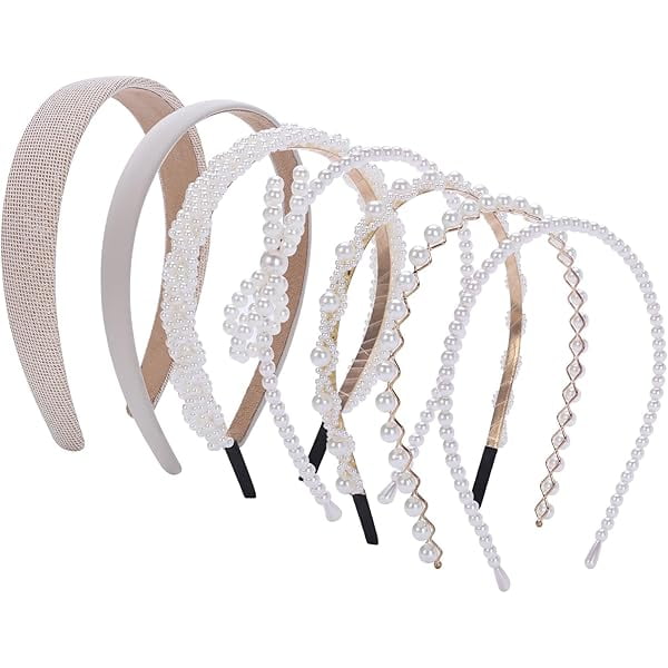 wonima11 7 Pcs Pearl Headbands for Women, White Headband Sprinkle Hairband for Girls, Gold Hair Accessories for Prom Wedding Birthday
