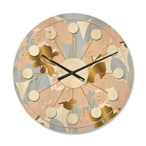Designart 'Retro Golden Foliage XV' Mid-Century Modern Wood Wall Clock