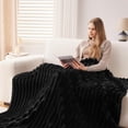 thumbnail image 4 of Biwat-Super Soft King Blanket Black Premium Silky Flannel Fleece 3D Ribbed Jacquard Lightweight Bed Blanket All Season Use (Black Ribbed, King(90"x110")), 4 of 4