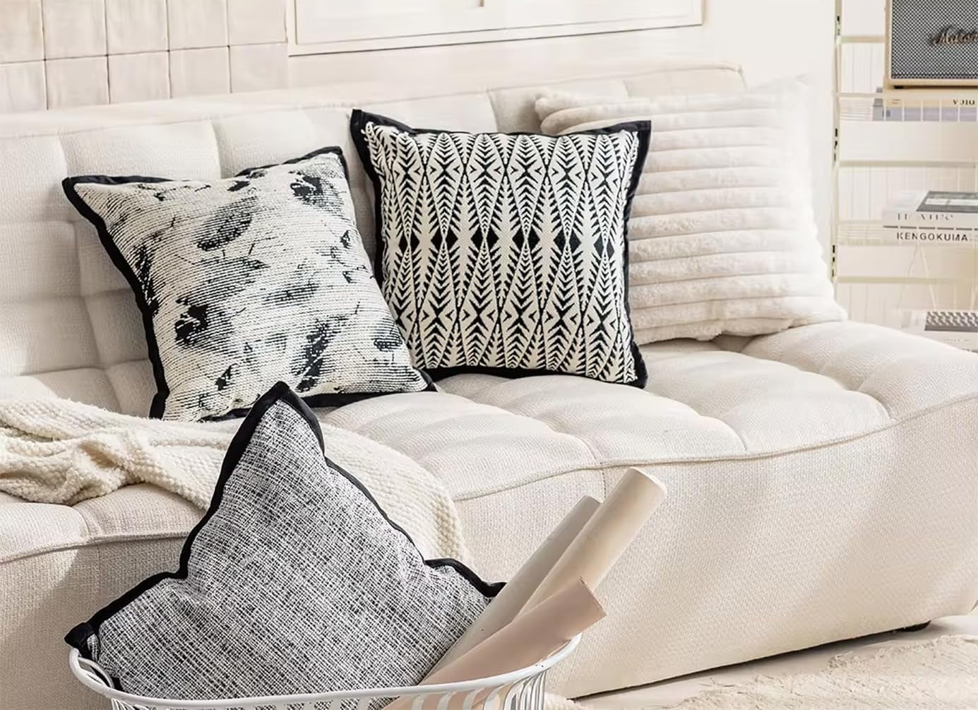 Fennco Styles Jacquard Moroccan Diamond Decorative Filled Throw Pillow 18" W X 18" L – Black Geometric Square Cushion for Couch, Sofa, Bedroom, Office and Living Room Décor