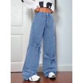 thumbnail image 6 of Women'S Ribbon Tie Detail Utility Style Jeans Casual Straight Wide Leg Denim Trousers Light Blue L, 6 of 9
