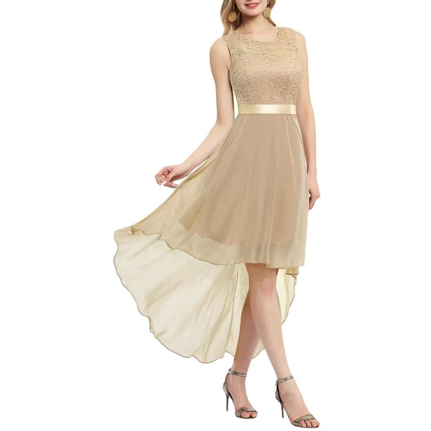 VISgogo, vestido de fiesta de noche para mujer, vestido acampanado de encaje de retazos, vestido de gasa con gran oscilación, vestido de verano con cmangas, vestido con dobladillo irregular VISgogo moda