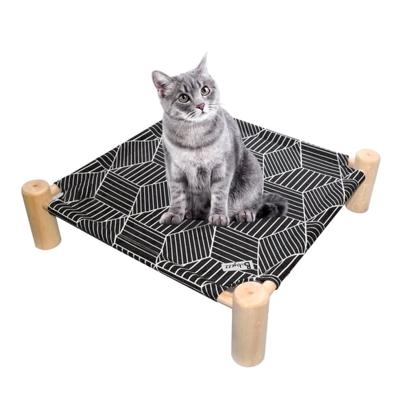 Pozico Standard Elevated Cat Bed, Black Diamond Pattern Wooden Frame Pet Cot, Breathable Mesh Hammock for Small Cats Dogs Indoor Outdoor, 1 Pack