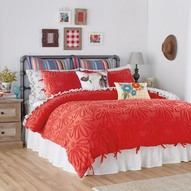 The Pioneer Woman Country Chenille Duvet Set King Coral Walmart