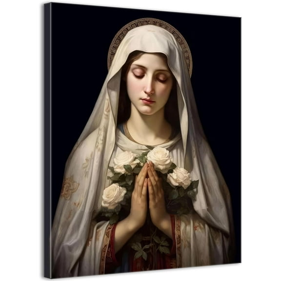 Mary Pray Canvas Wall Art Christian Poster Prints Our Lady of Guadalupe Painting Catholic Pictures Inspiring Home Wall Decor for Living Room Bedroom Office 12x16in Framed