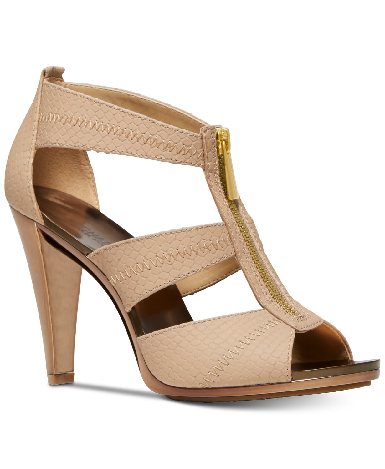 Michael Kors MK Women's Berkley T-Strap Embossed Leather Dress Sandals  Shoes (10) 