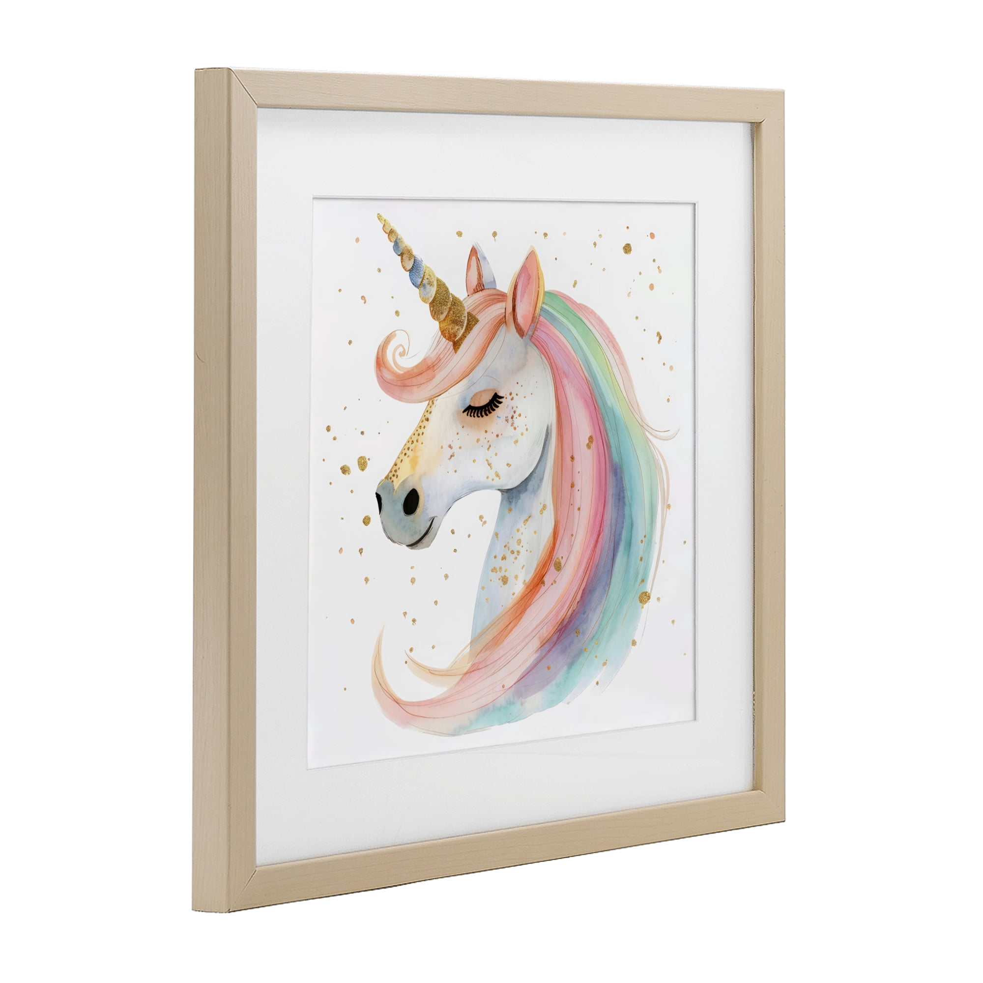 Stupell Industries Gold Speckled Pastel Unicorn Birch Framed Print Under Glass, design by Creative Studio