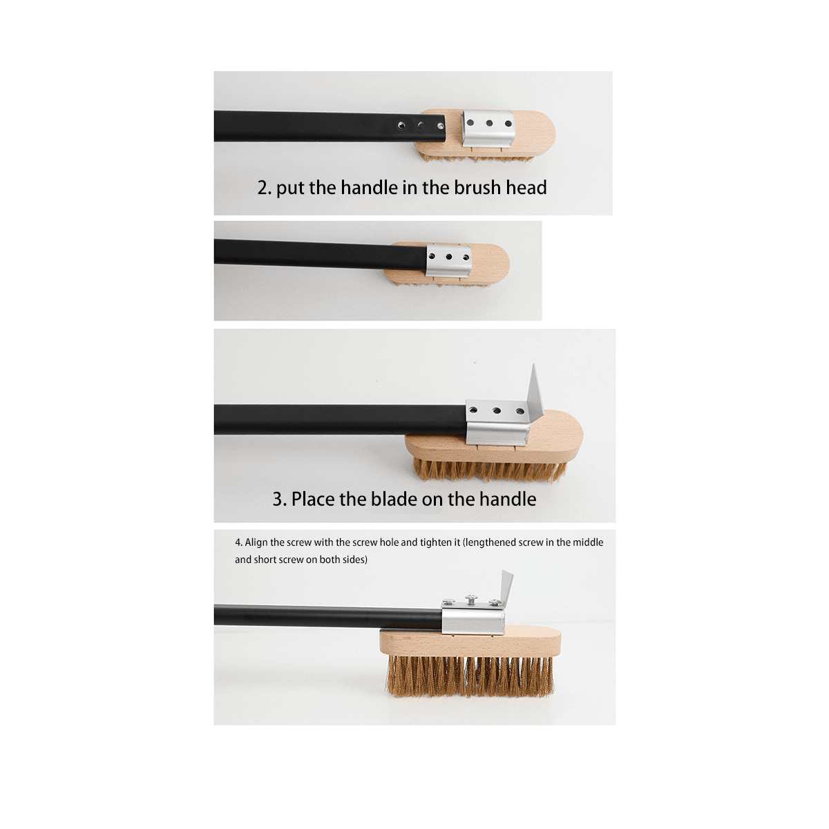 2X Pizza Oven Copper Brush Bristle Brass Scraper Household Grill Cleaning Oven Brush with 80cm Aluminium Handle,2 x Pizza Oven Copper Brush,Black