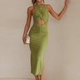 thumbnail image 4 of Vestido De Verano Vestido ajustado dividido para mujer, cuello redondo, verano, sexy, vacaciones, maxi vestido (verde XL) Ygjytge para Mujer Verde T XXL, 4 of 6