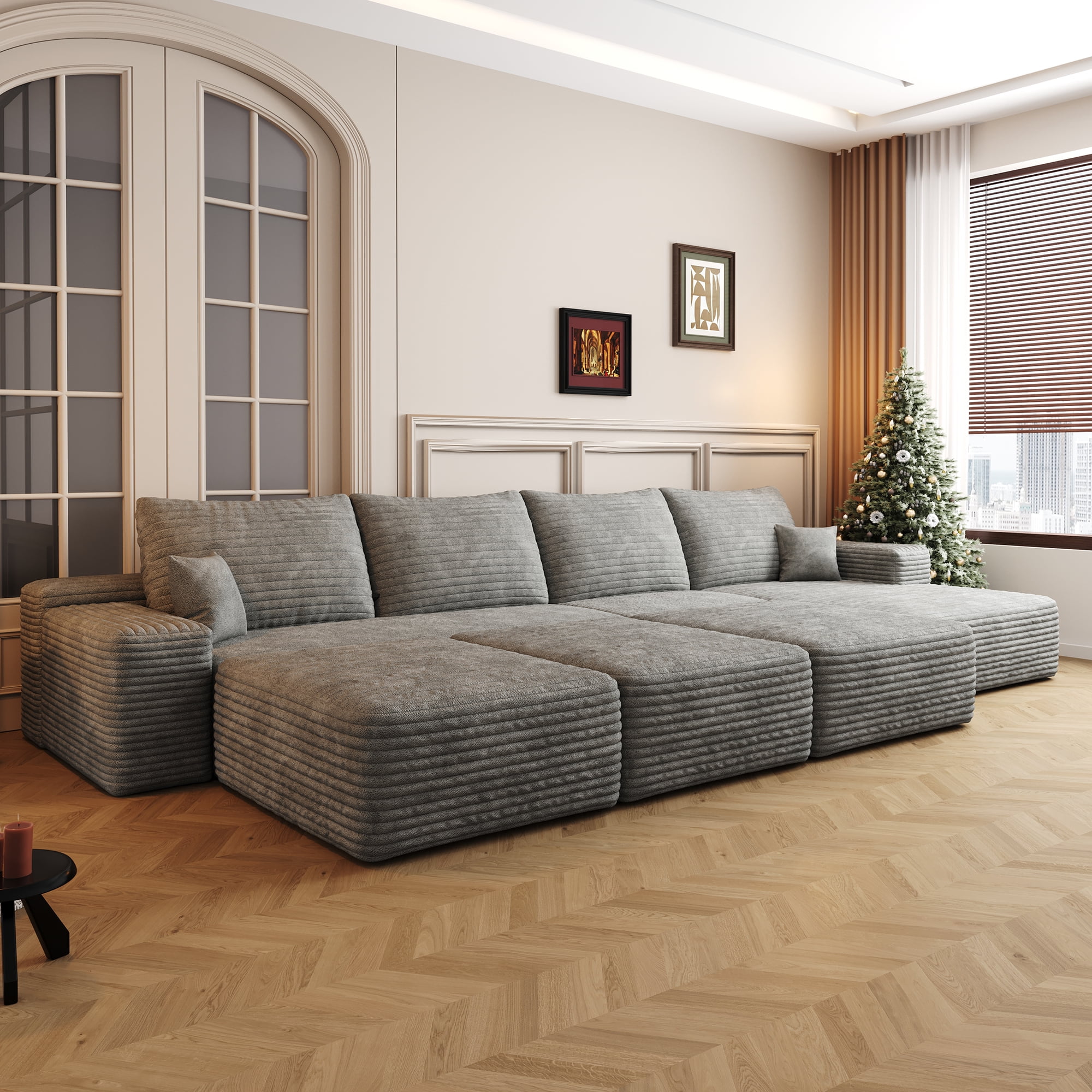 MAYEERTY 135" Cloud Sectional Couch Modern Modular Sofa for Living Room No Assembly Required, Gray