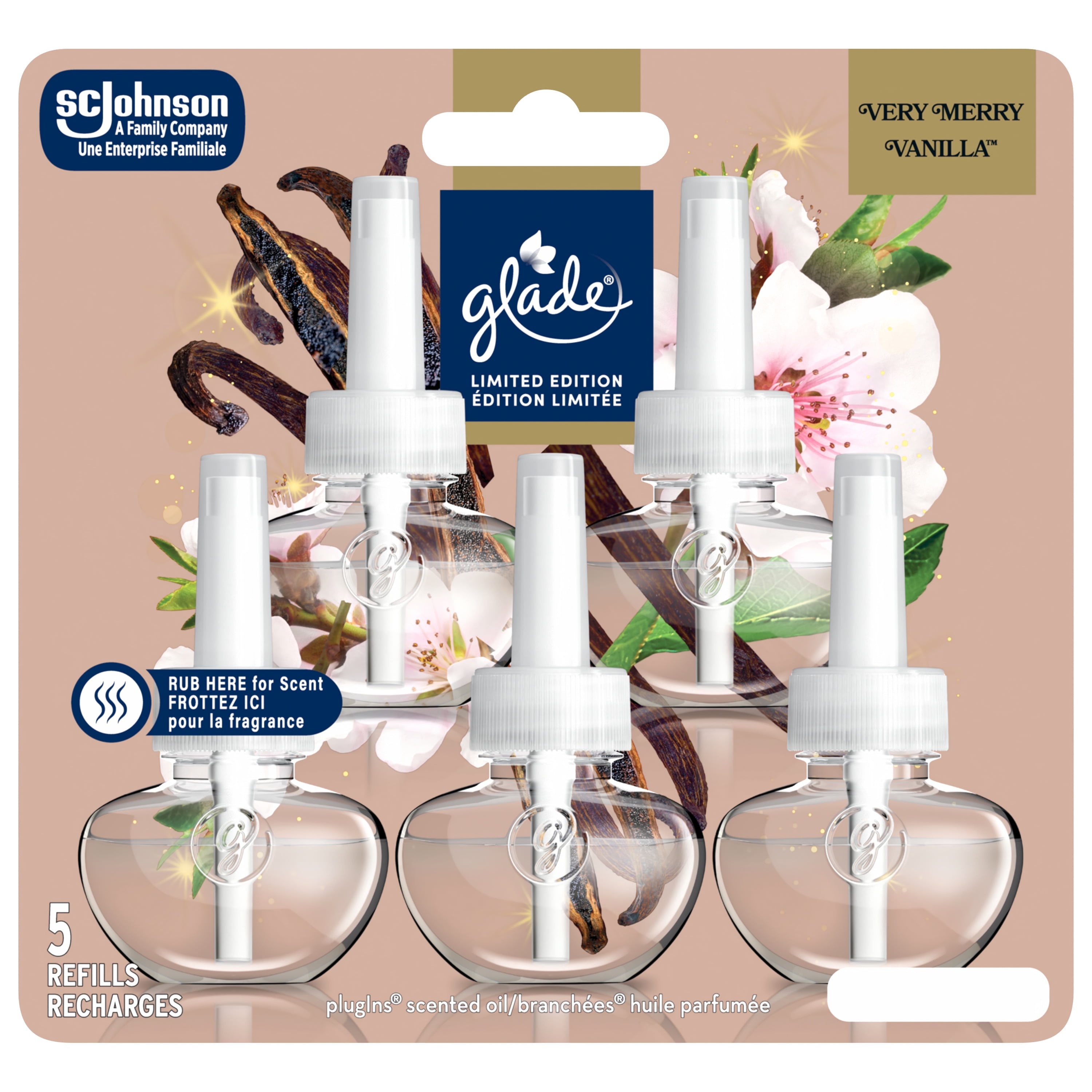 Glade Plugins® Air Freshener Oil Refill, Very Merry Vanilla™, Stocking Stuffer, 5 Refills