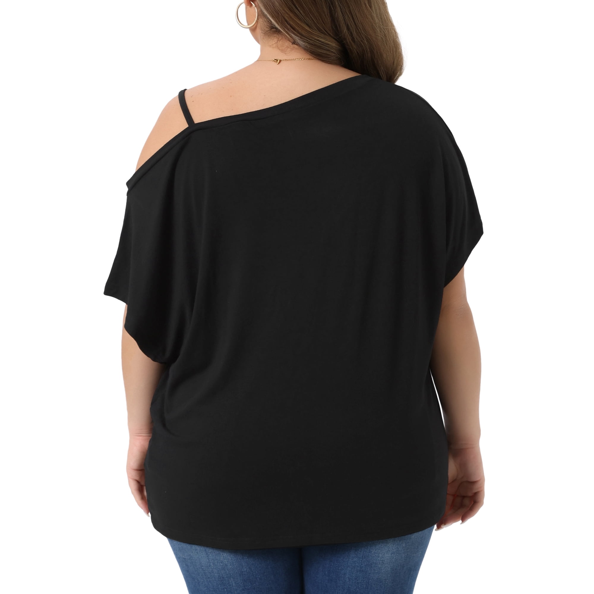 DARING DIVA Women's Plus V Neck One Cold Shoulder T Shirt Summer Blouse 3X Black