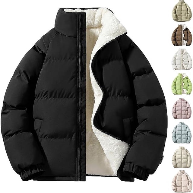 Chaqueta acolchada de invierno para hombre, unisex, lisa, cálida, con cuello alto, acolchada y gruesa, con cremallera, para exteriores, larga