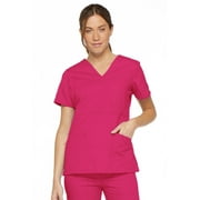 Angle View: Dickies EDS Signature Medical Scrubs Top for Women Mock Wrap 86806, XXS, Hot Pink