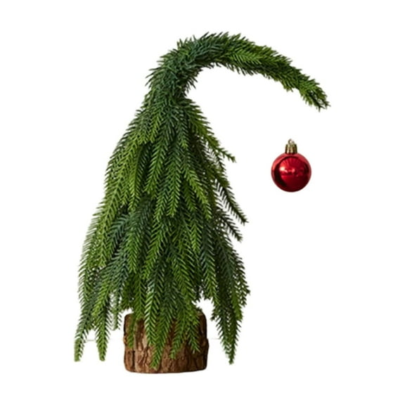 11.81Inch Tabletop Artificial Christmas Tree with Wooden Base, Real Touch Norfolk Pine Small Christmas Tree with Red Bauble, Desktop Xmas Tree for Home, Office, Party, Holiday Decorations