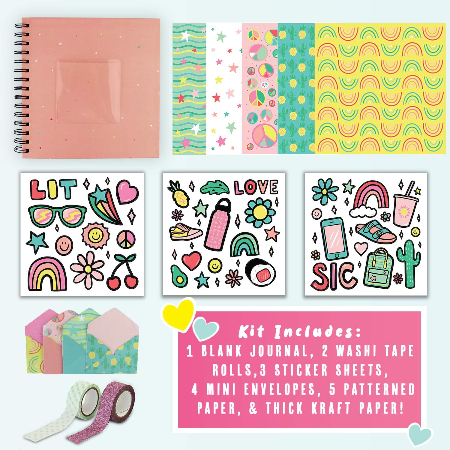 Design Your Own Pink Scrapbook by Doodle Hog, Kids Scrapbook Kit, Gifts for 10 Year Old Girl, Personalize & Decorate Your DIY Scrapbook with Washi