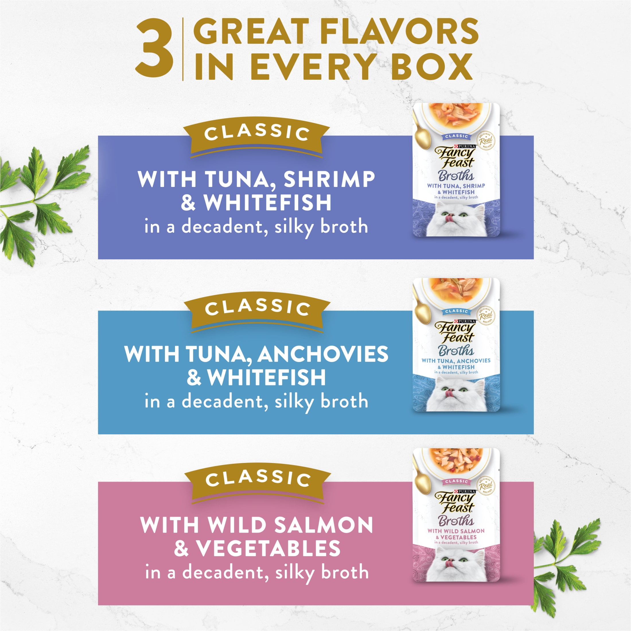 (12 pack) Purina Fancy Feast Classic Seafood Collection Broth for Cats Variety Pack, 1.4 oz Pouches (12 Pack)