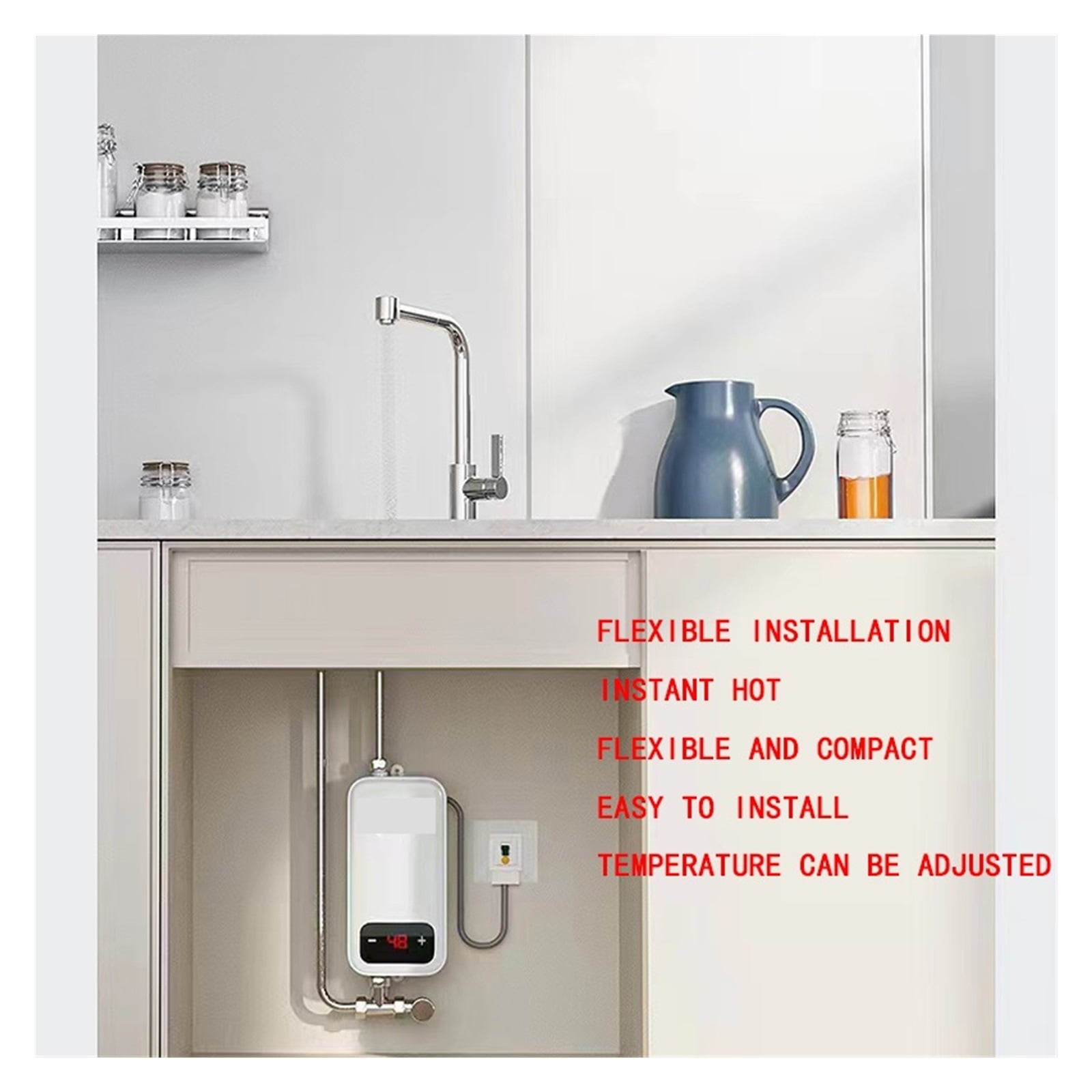 Instant Water Heater 4000W Portable Electric Heaters For Bathroom Hot Water Shower And Home Kitchen Heating ,Safety Protections