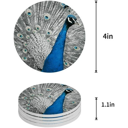 

FMSHPON Peacock Set of 4 Round Coaster for Drinks Absorbent Ceramic Stone Coasters Cup Mat with Cork Base for Home Kitchen Room Coffee Table Bar Decor