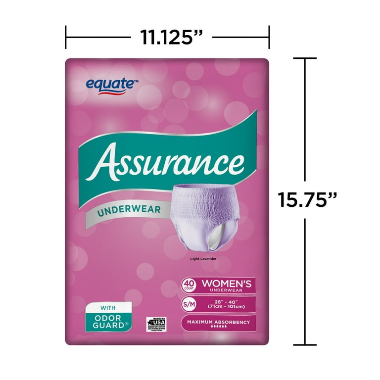 Equate Assurance Incontinence Underwear for Women, Maximum, Small/Medium,  40 Ct (Pack of 2
