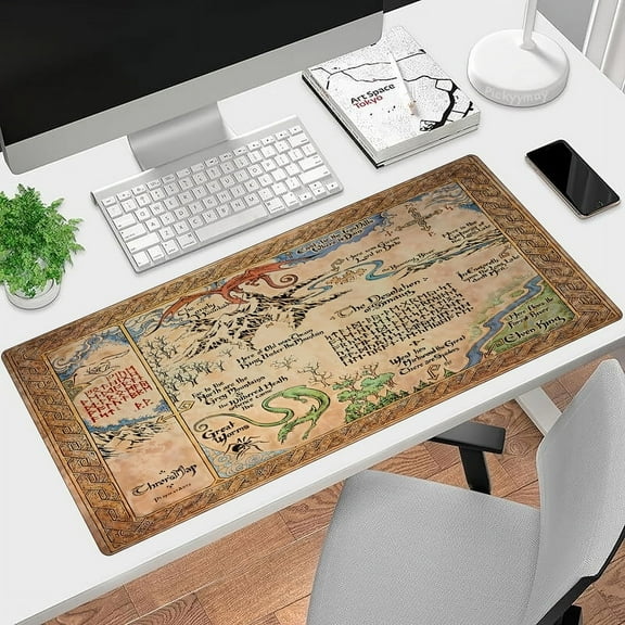 1pc Thorin'S Map Large Mouse Pad - Ultra-Smooth Keyboard Mat with Stitched Edges, Non-Slip Waterproof Rubber Base, 31.5x11.8 inch, Ideal for Office & Home Workspace Setup, Mouse Pads for Desk