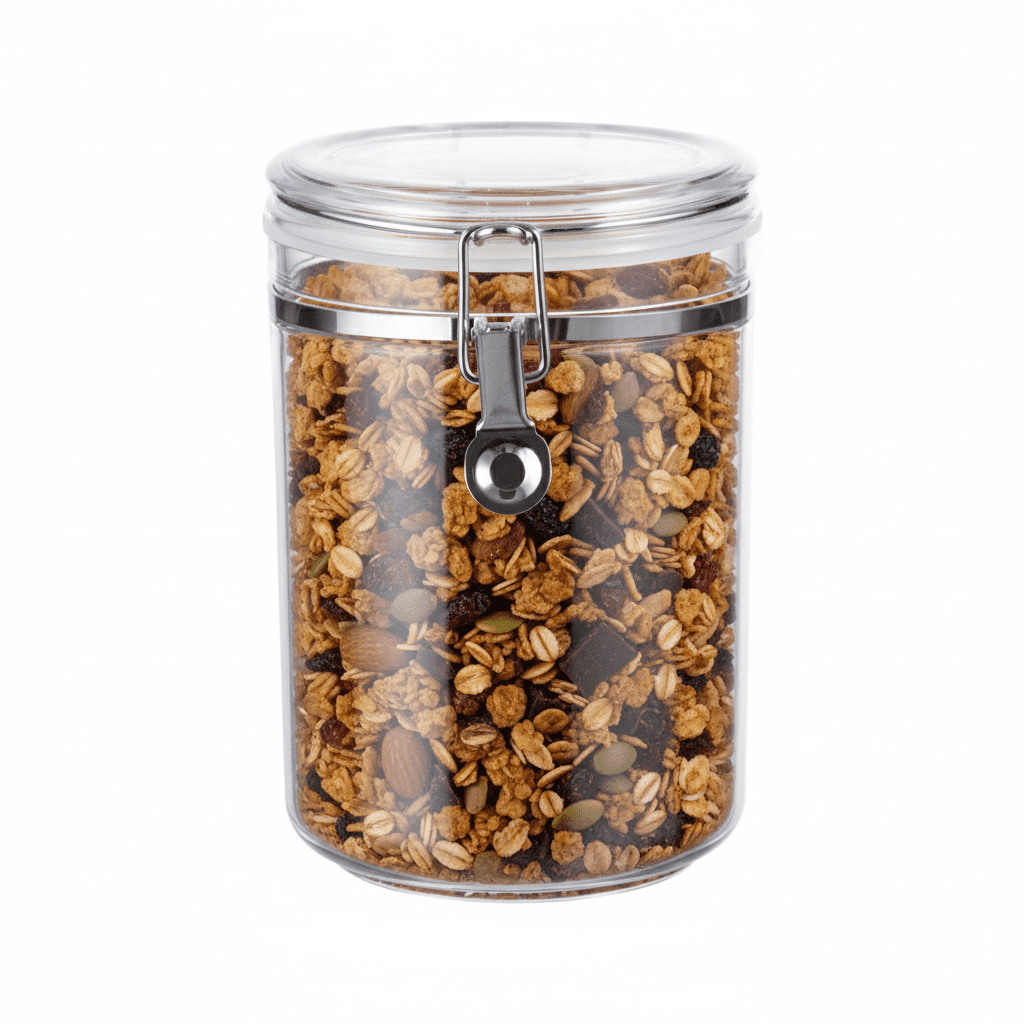 Mainstays Classic Medium Round Food Storage Canister, 33.8 oz, Clear Plastic, BPA-Free, Airtight, Stackable