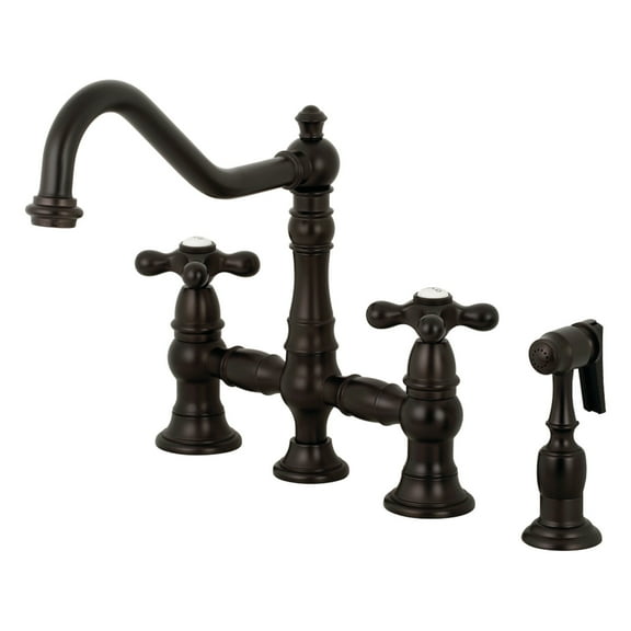 Kingston Brass KS3275AXBS Restoration 8" Bridge Kitchen Faucet with Sprayer, Oil Rubbed Bronze
