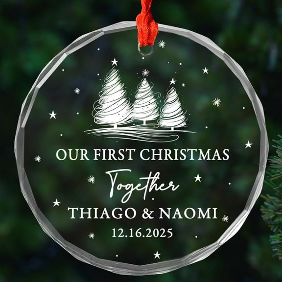 Our First Christmas Together Glass Ornament 2025, Date Names Mr & Mrs Together Ornaments Gift For Dating Anniversary, Custom 1st Christmas Together Glass Ornament, Together Xmas Ornaments