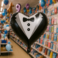 thumbnail image 2 of Tuxedo Heart Foil Balloons 3-Pack Wedding Party Decor Black White balloons, 2 of 2
