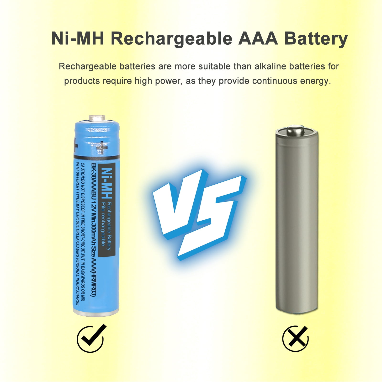 8Pack BK-30AAABU Ni-MH AAA Rechargeable Batteries 300mah AAA Ni-MH Rechargeable Batteries 1.2V for Panasonic Cordless Phones, Remote Controls, Electronics