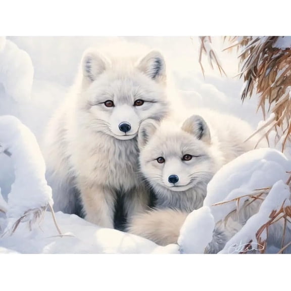 Bits and Pieces Jigsaw Puzzle "Waiting for Mama", Arctic Fox Winter Scene, 1000 Piece, 20" x 27"