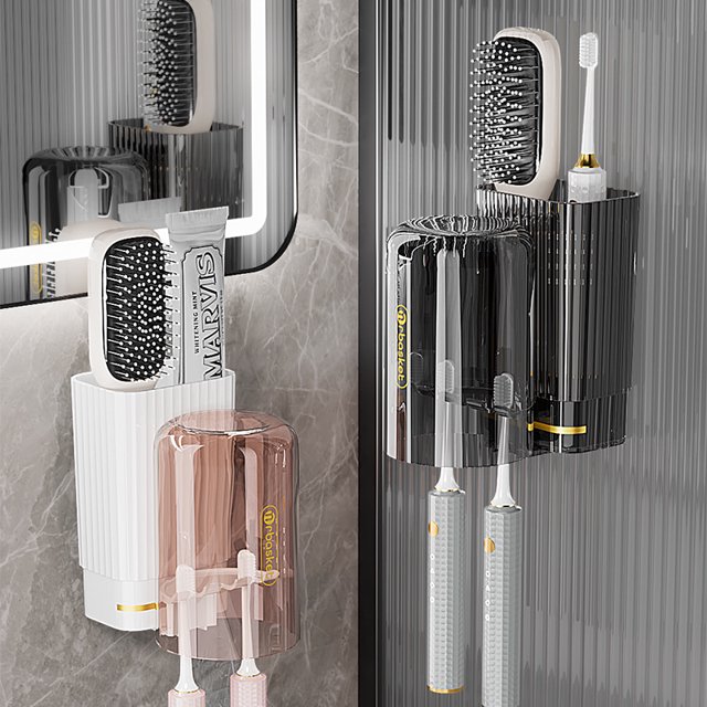 Soporte para cepillos de dientes Soporte para cepillos de dientes eléctricos de pared sin perforaciones Vaso para enjuague bucal para inodoro