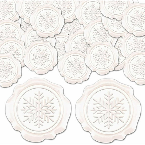 1 Box 25pcs Snowflake Wax Seal Stickers Christmas Xmas Winter Snow Flake Embossed Vintage White Envelope Decoration Sealing Stamp Stickers Adhesive for Wedding Invitation Cards Scrapbook
