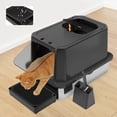 thumbnail image 2 of Enclosed Cat Litter Box: All Black Stainless Steel - Odor-Resistant & Easy Wipe Clean - Teflon Non-Stick Coating for Quick Cleaning - Large Top-Exit Pan for Modern Homes Garage, 2 of 16
