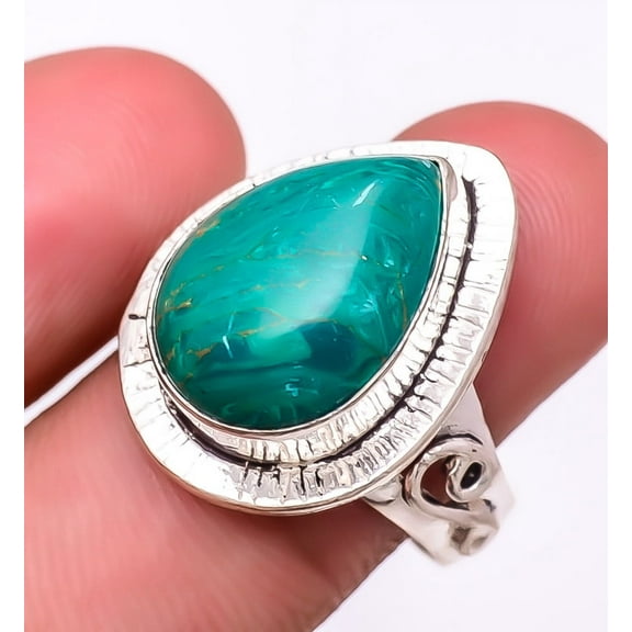 Copper Malachite 925 Sterling Silver Jewelry Ring s.8.5 T2778, Gemstone Silver Jewelry, New Year Sale, Valentin's Day Gift