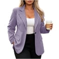 thumbnail image 2 of Striped Blazer For Women, Long Sleeve Button Down Suit Jacket, Casual Collared Work Blouse, Business Casual Office Coat Purple XL, 2 of 8