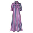 thumbnail image 4 of Awdenio Dresses for Women Plus Size Women Half Sleeve Striped Multicolor Loose Button Bohe Beach Long Robe Dress, 4 of 6