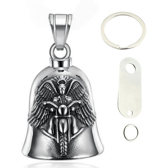Yonghao Pavilion Keychains Retro motorcycle bell pendant, two tone gold and silver, with keychain and label, motorcycle angel bicycle bell (silvery7)