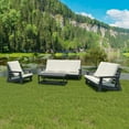thumbnail image 6 of HIPS Outdoor Loveseat with Thick Cushion, Wood Grain Garden Sofa Set for Porch, Poolside, Terrace &amp; Yard - Durable, All-Weather, Grey/Beige, 6 of 9