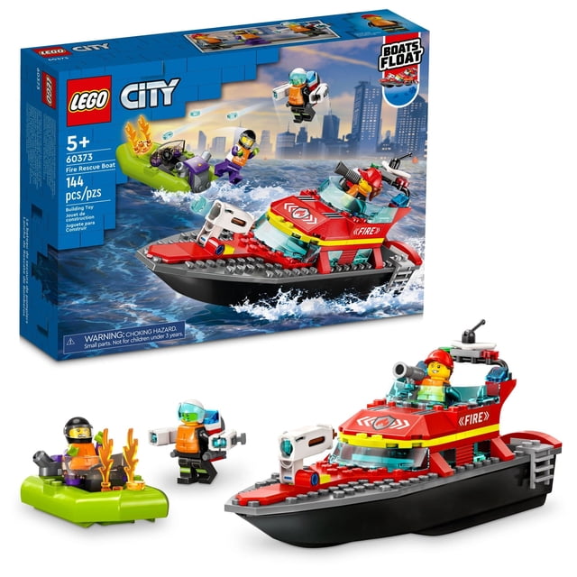 Bote de bomberos de juguete LEGO City 60373 con jetpack y 3 minifiguras