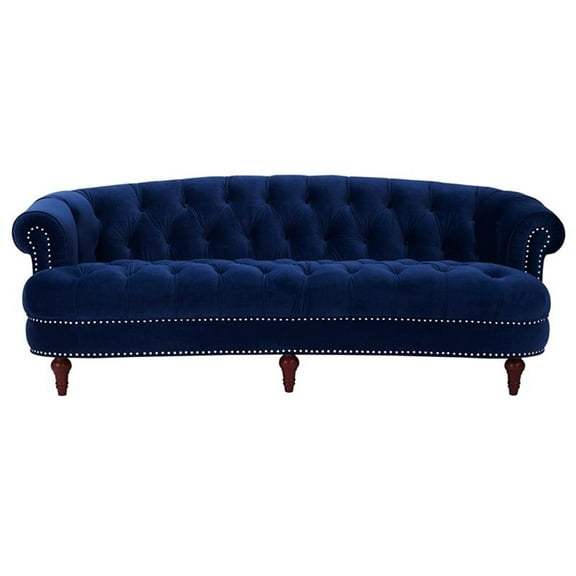 Pemberly Row Modern 84" Chesterfield Tufted Sofa in Navy Blue