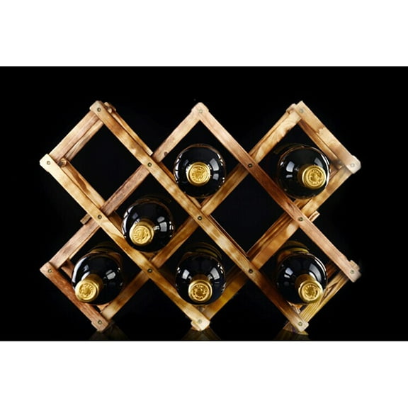 Landege Foldable Wooden Wine Rack for Tabletop, Holds 10 Bottles, Carbonized Finish, Space-Saving and Design