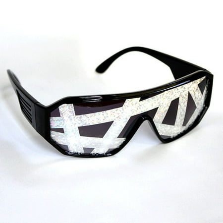 Rasslor Crazy Lines Black Shield Sunglasses With Silver Stripes Macho Man Randy