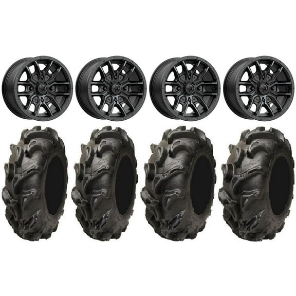 MSA Fang 14" Wheels Black 28" Mega Mayhem Tires Polaris RZR XP 1000 / PRO XP / Ranger XP 900/1000