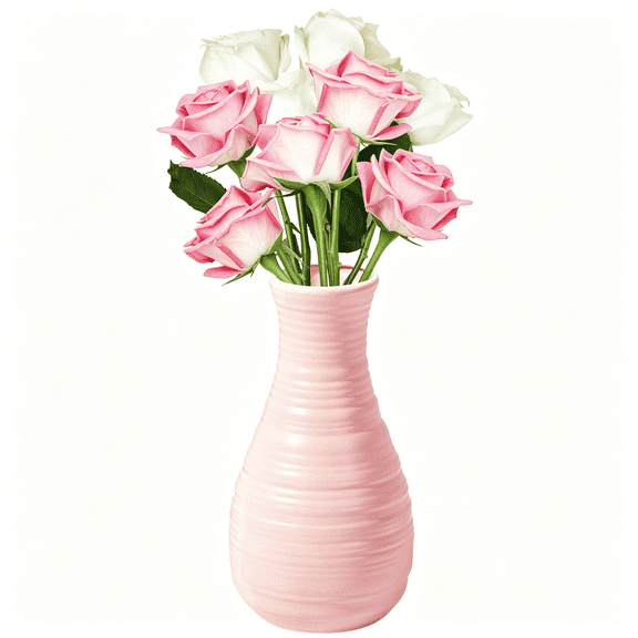 ACDANC Unbreakable Vase for Flowers,Ceramic Look Plastic Vase for Home Decor,Living Room,Table (Seashell Pink)