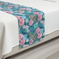 thumbnail image 2 of Floral Bed Runner, Flourishing Flowers with Leaves Watercolor, Decorative Accent Bedding Scarf for Hotels Homes and Guestrooms, Twin, Sea Blue Pale Pink, by Ambesonne, 2 of 2