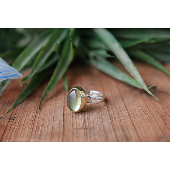 ELANZAA JEWELS- Yellow Gemstone Ring | Artisan Crafted Handmade Prehnite Boho Statement Jewelry in 925 Sterling