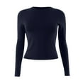 thumbnail image 3 of Crop Tops For Women Ribbed Long Sleeve V Neck Outfit Slim Fitted Tight Shirt Juniors Cute Teen Girls Athletic Tops Fashion Y2k Layering Thermal Basic Tee Navy S, 3 of 4